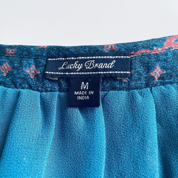 Lucky Brand Dress Size Medium Teal Orange Sleeveless Embroidered Shift Boho - Picture 6 of 7